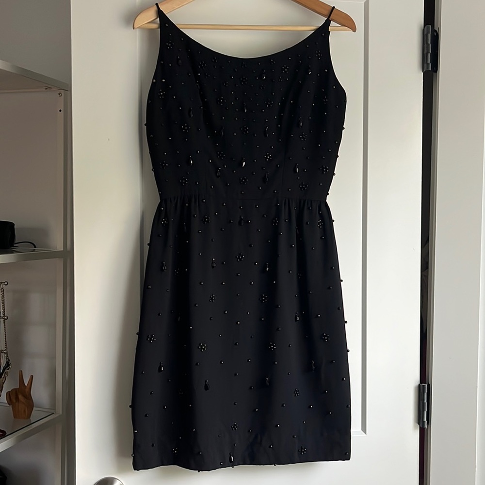 Vintage 1960s beaded back cocktail dress. Size small. Kim Kory original.